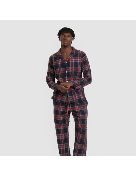 Pijama franela com lapela homem Cuadro Pluton azul pijamas-compridos-homem