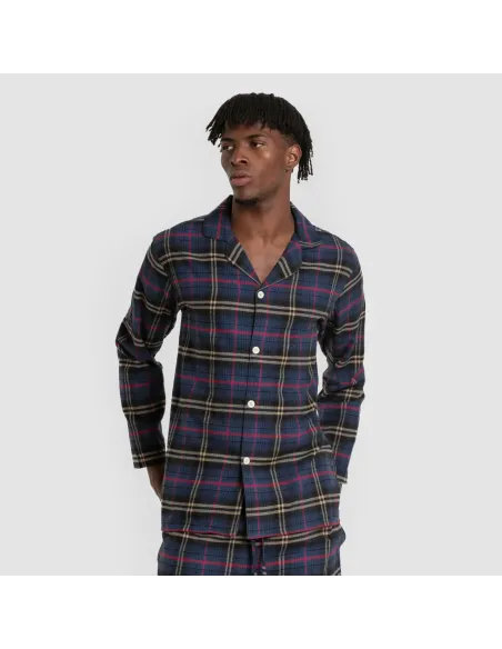 Pijama franela com lapela homem Cuadro Tejada azul pijamas-compridos-homem