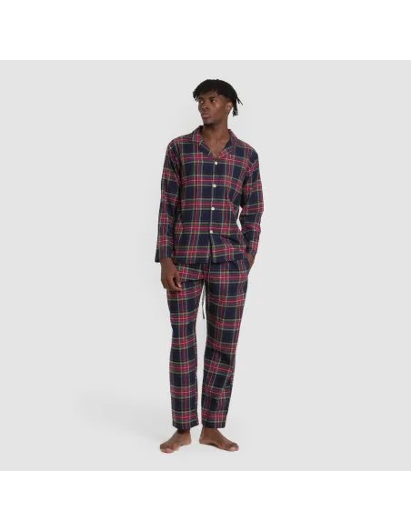 Pijama franela com lapela homem Cuadro Pluton azul pijamas-compridos-homem