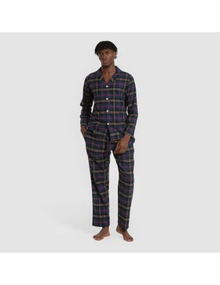 Pijama franela com lapela homem Cuadro Tejada azul pijamas-compridos-homem