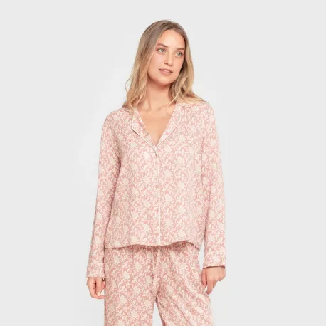 Pijama manga comprida camisero viscose mulher Amira rosette pijamas-compridos-de-mulher