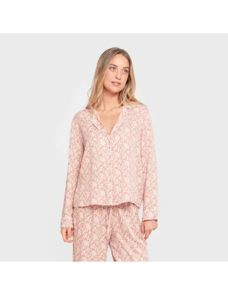 Pijama manga comprida camisero viscose mulher Amira rosette pijamas-compridos-de-mulher