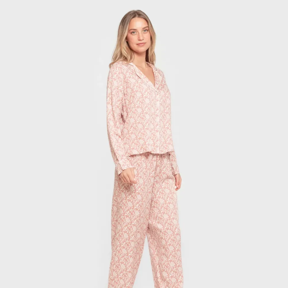 Pijama manga comprida camisero viscose mulher Amira rosette pijamas-compridos-de-mulher