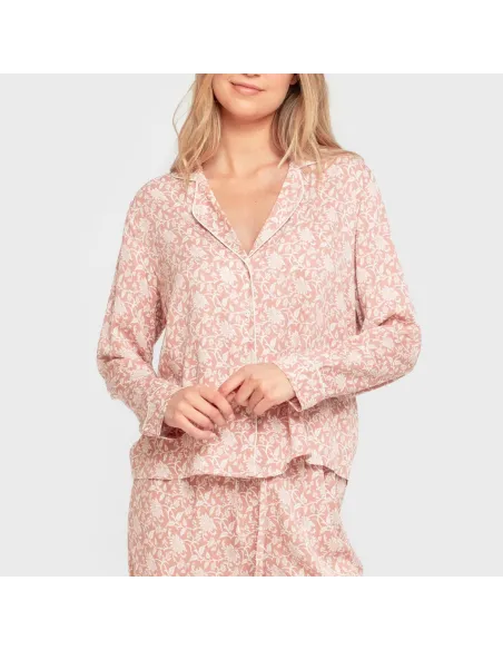 Pijama manga comprida camisero viscose mulher Amira rosette pijamas-compridos-de-mulher