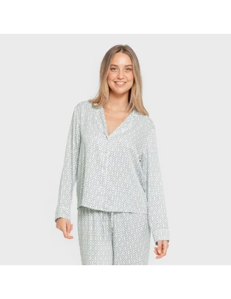 Pijama manga comprida camisero viscose mulher Orquidea agua marina pijamas-compridos-de-mulher