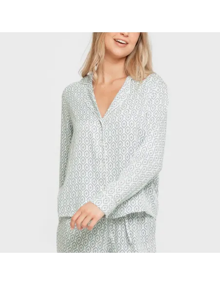 Pijama manga comprida camisero viscose mulher Orquidea agua marina pijamas-compridos-de-mulher