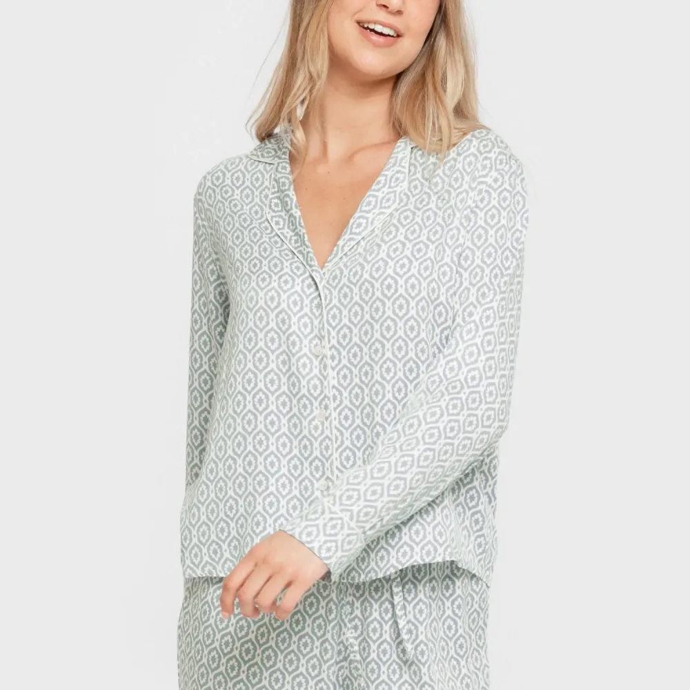 Pijama manga comprida camisero viscose mulher Orquidea agua marina pijamas-compridos-de-mulher