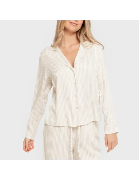 Pijama manga comprida camisero viscose mulher Raya Kodac areia pijamas-compridos-de-mulher