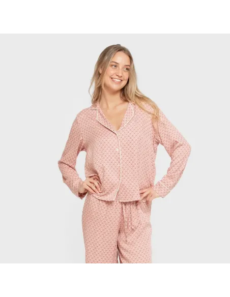 Pijama manga comprida camisero viscose mulher Leonor marsala pijamas-compridos-de-mulher