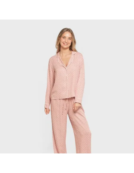 Pijama manga comprida camisero viscose mulher Leonor marsala pijamas-compridos-de-mulher