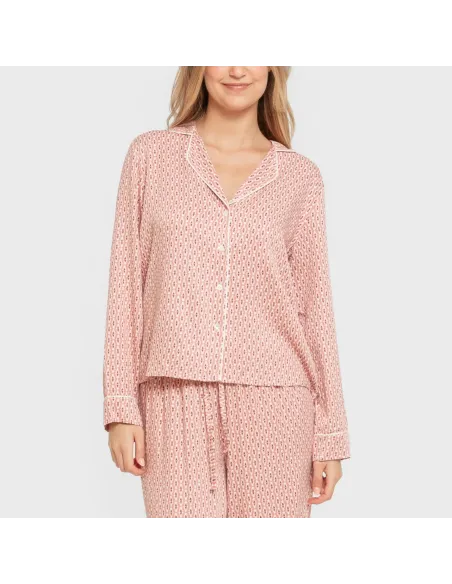 Pijama manga comprida camisero viscose mulher Leonor marsala pijamas-compridos-de-mulher