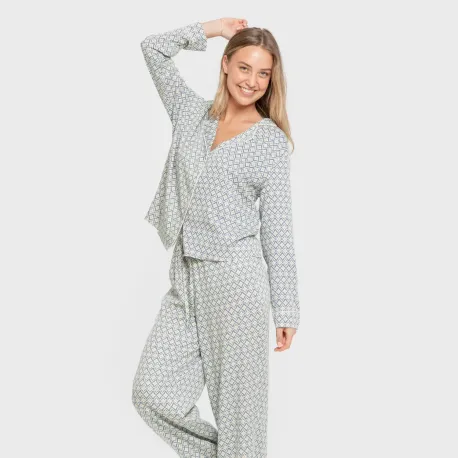 Pijama manga comprida camisero viscose mulher Dulcinea água marinha pijamas-compridos-de-mulher