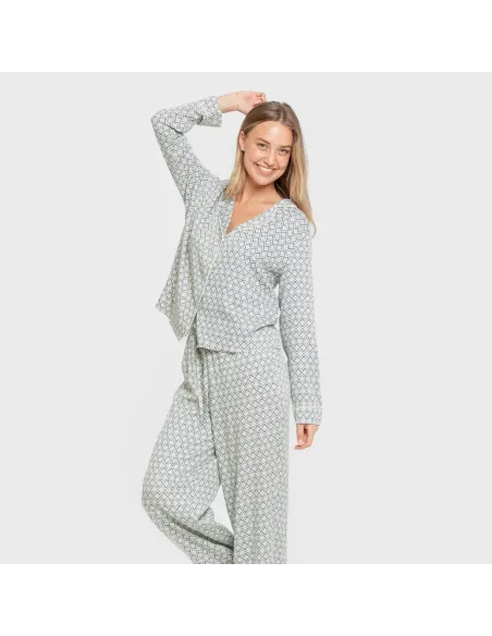 Pijama manga comprida camisero viscose mulher Dulcinea água marinha pijamas-compridos-de-mulher