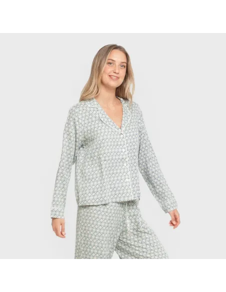 Pijama manga comprida camisero viscose mulher Dulcinea água marinha pijamas-compridos-de-mulher