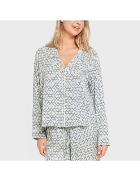Pijama manga comprida camisero viscose mulher Dulcinea água marinha pijamas-compridos-de-mulher