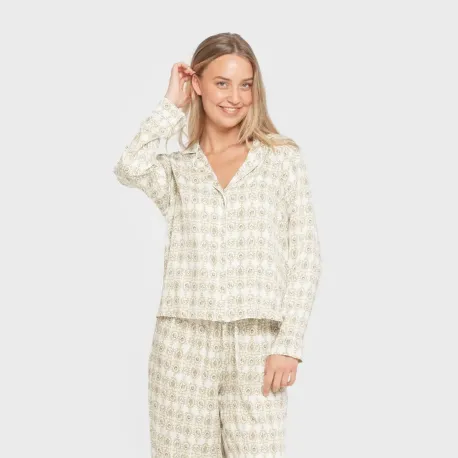 Pijama manga comprida camisero viscose mulher Azucena verde pijamas-compridos-de-mulher