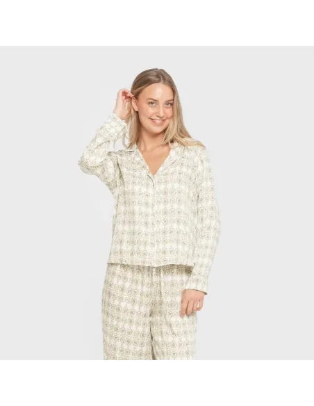 Pijama manga comprida camisero viscose mulher Azucena verde pijamas-compridos-de-mulher