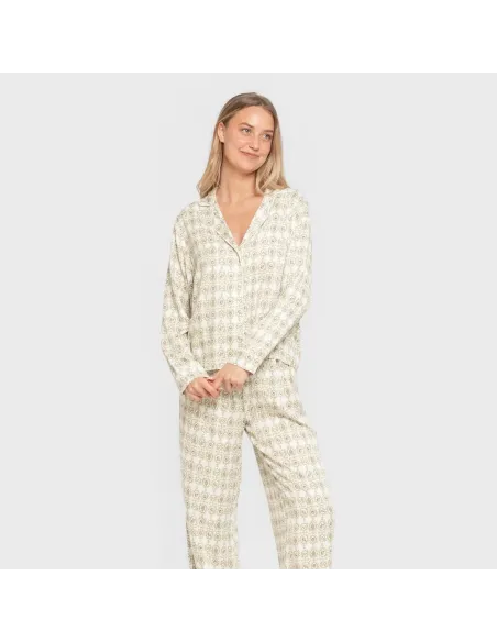 Pijama manga comprida camisero viscose mulher Azucena verde pijamas-compridos-de-mulher