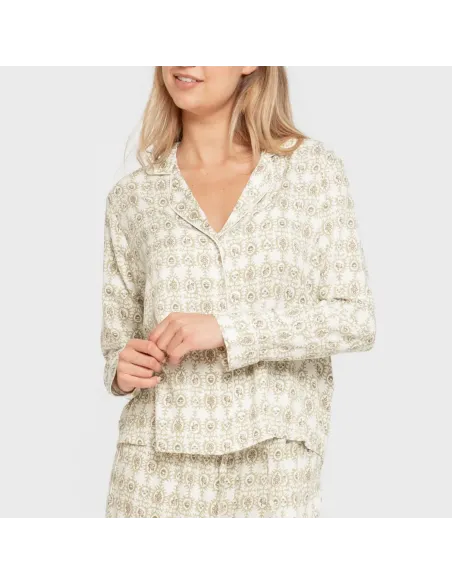 Pijama manga comprida camisero viscose mulher Azucena verde pijamas-compridos-de-mulher