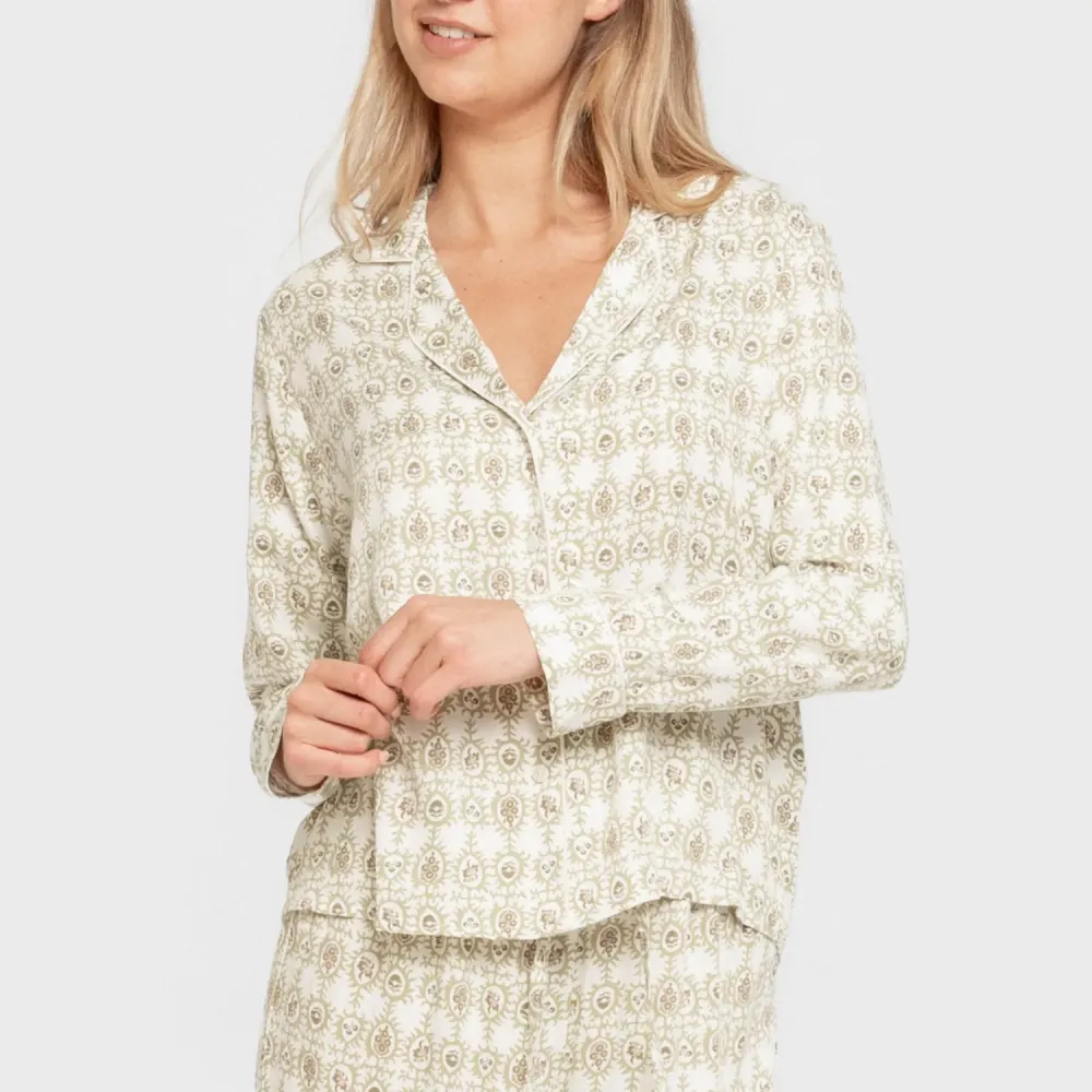 Pijama manga comprida camisero viscose mulher Azucena verde pijamas-compridos-de-mulher