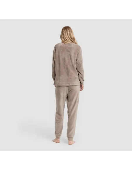 Pijama coral punho mulher Hello Weekend castanho pijama-inverno-mulher