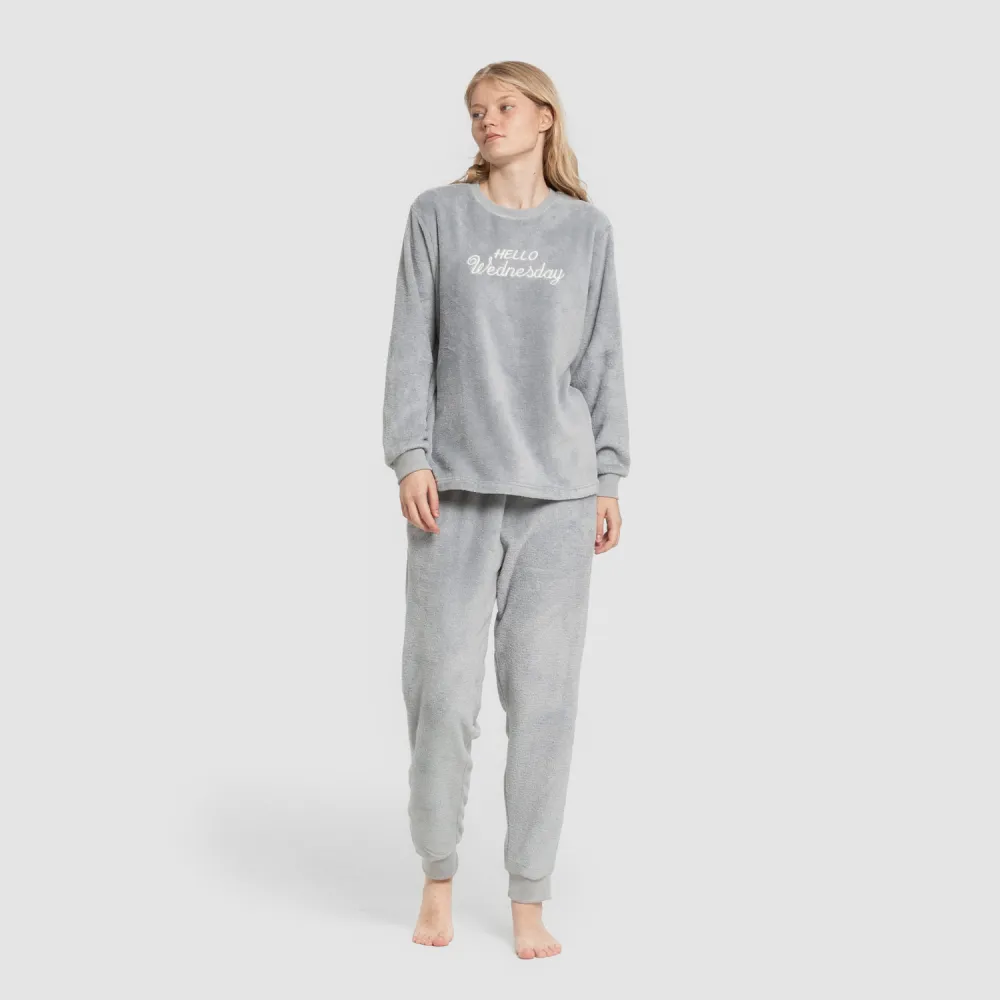 Pijama coral punho mulher Hello Wednesday indigo pijama-inverno-mulher