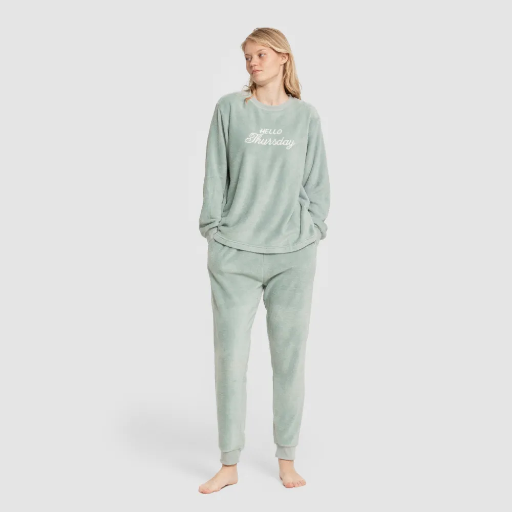Pijama coral punho mulher Hello Thursday verde tiffany pijama-inverno-mulher
