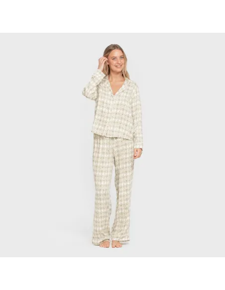 Pijama manga comprida camisero viscose mulher Azucena verde pijamas-compridos-de-mulher