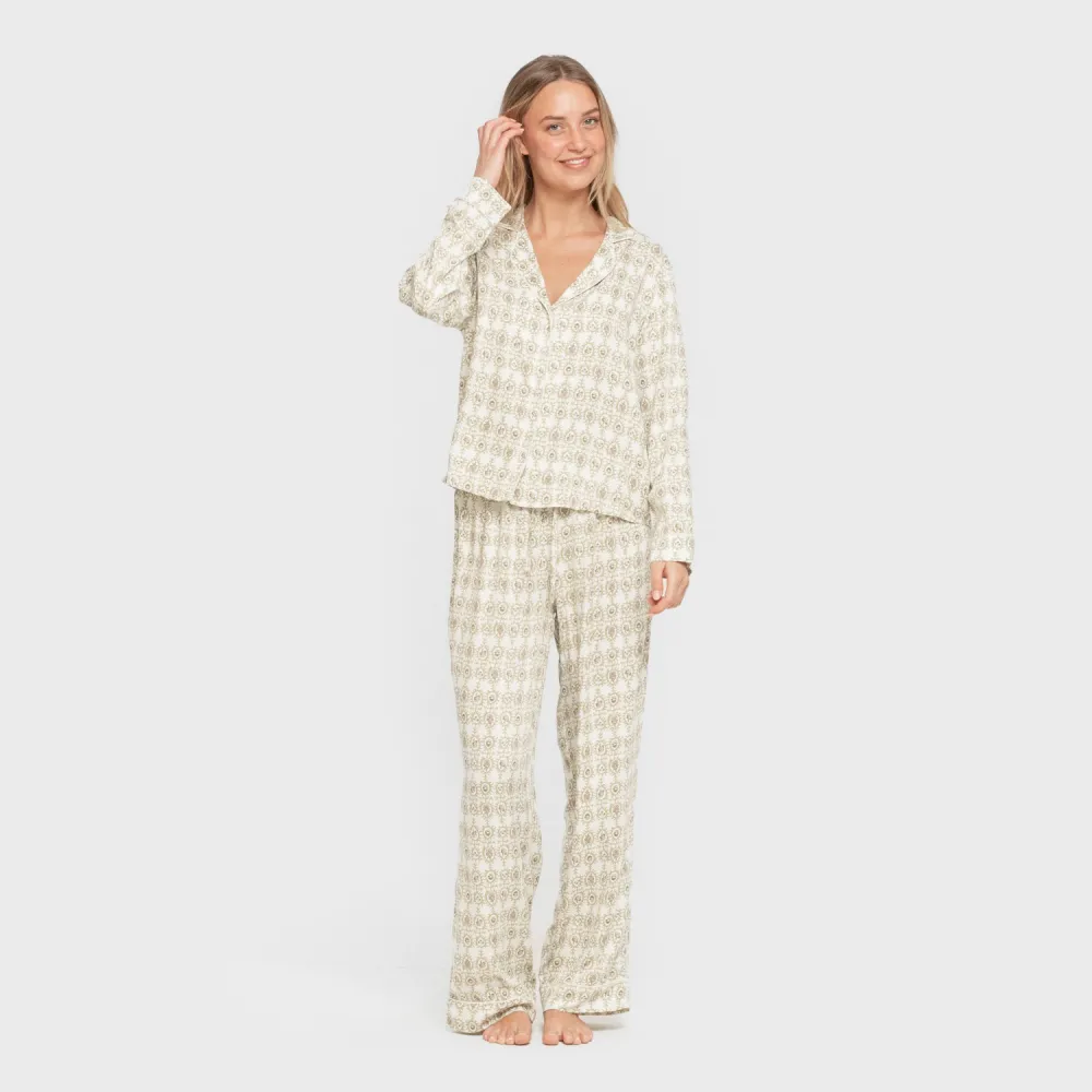 Pijama manga comprida camisero viscose mulher Azucena verde pijamas-compridos-de-mulher