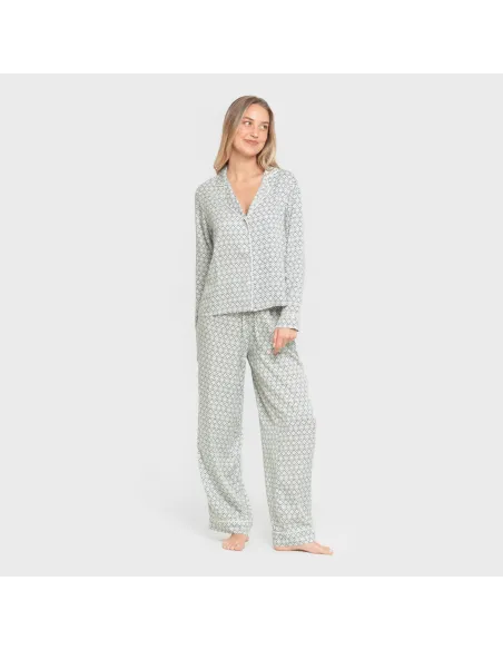 Pijama manga comprida camisero viscose mulher Dulcinea água marinha pijamas-compridos-de-mulher