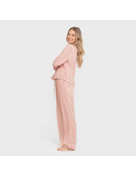 Pijama manga comprida camisero viscose mulher Leonor marsala pijamas-compridos-de-mulher