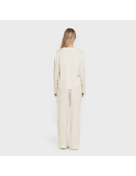 Pijama manga comprida camisero viscose mulher Raya Kodac areia pijamas-compridos-de-mulher