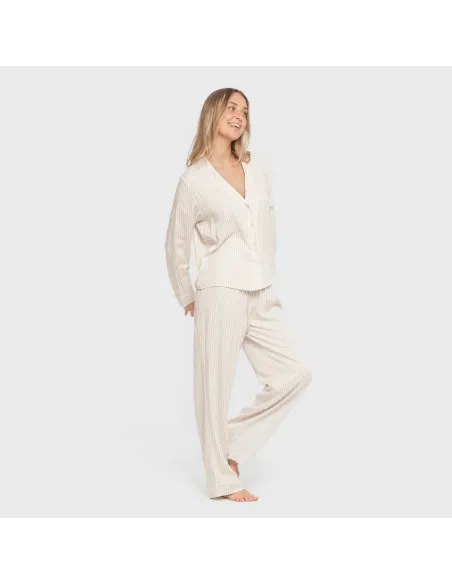 Pijama manga comprida camisero viscose mulher Raya Kodac areia pijamas-compridos-de-mulher
