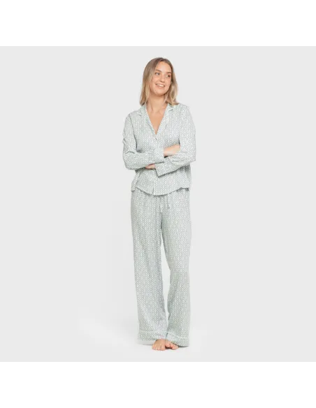 Pijama manga comprida camisero viscose mulher Orquidea agua marina pijamas-compridos-de-mulher