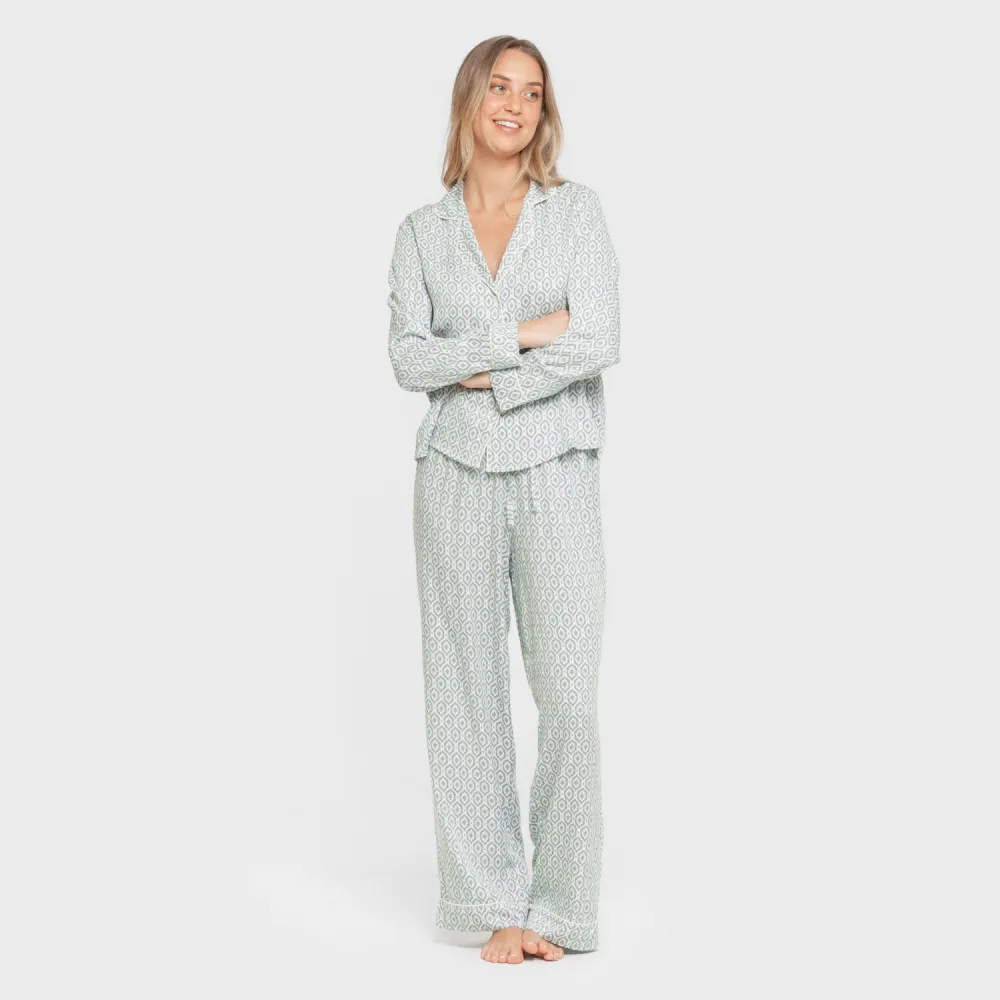 Pijama manga comprida camisero viscose mulher Orquidea agua marina pijamas-compridos-de-mulher