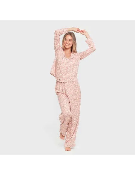 Pijama manga comprida camisero viscose mulher Amira rosette pijamas-compridos-de-mulher