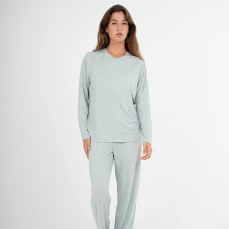Pijama comprido mulher soft Lolenda verde tiffany pijamas-compridos-de-mulher