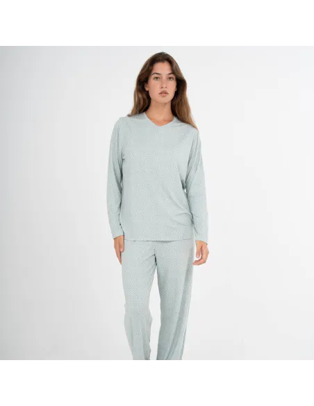 Pijama comprido mulher soft Lolenda verde tiffany pijamas-compridos-de-mulher