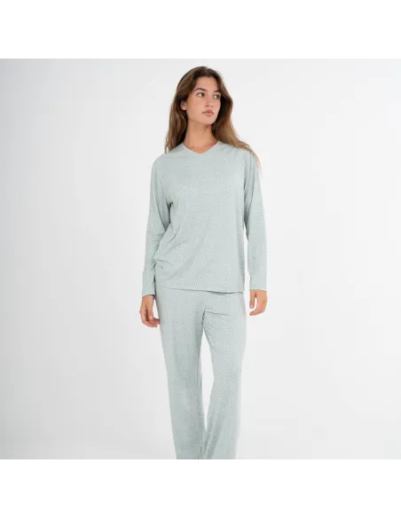 Pijama comprido mulher soft Lolenda verde tiffany pijamas-compridos-de-mulher