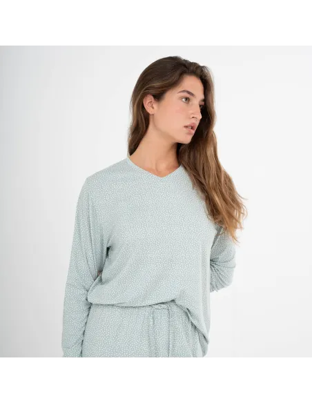 Pijama comprido mulher soft Lolenda verde tiffany pijamas-compridos-de-mulher