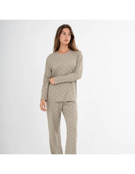 Pijama comprido mulher soft Embera verde seco pijamas-compridos-de-mulher