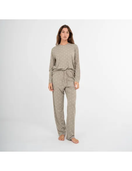 Pijama comprido mulher soft Embera verde seco pijamas-compridos-de-mulher