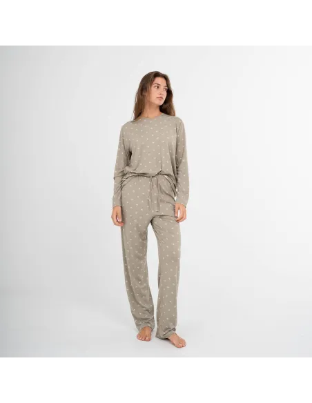 Pijama comprido mulher soft Embera verde seco pijamas-compridos-de-mulher