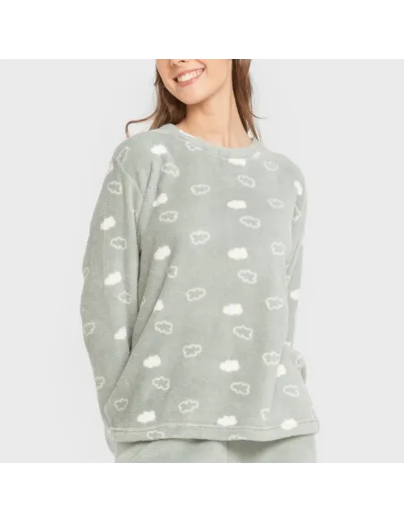 Pijama coral Nube New verde tiffany pijama-inverno-mulher