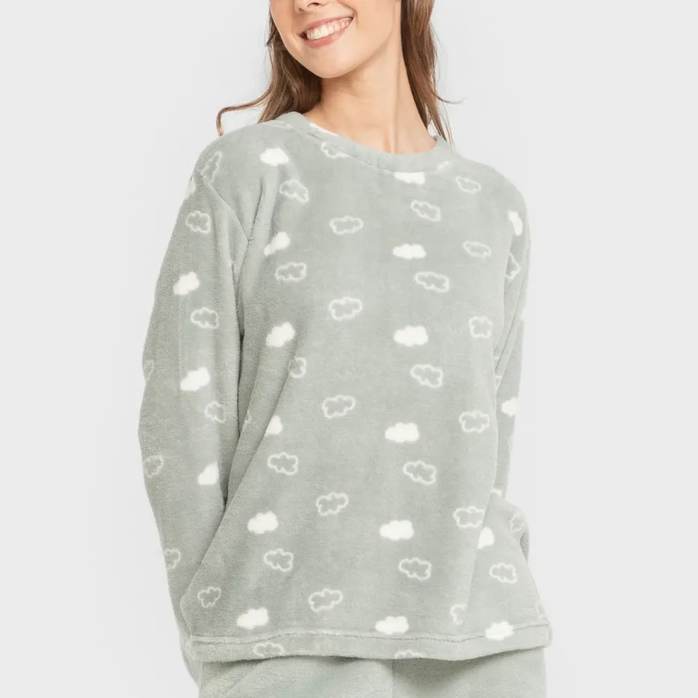 Pijama coral Nube New verde tiffany pijama-inverno-mulher