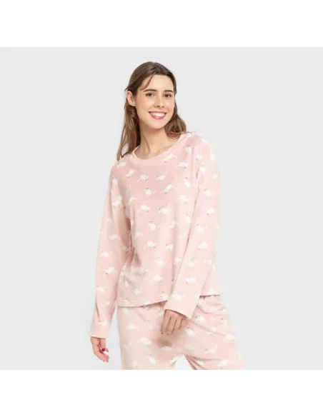 Pijama veludo super soft mulher Seasonal rosa velho pijama-inverno-mulher