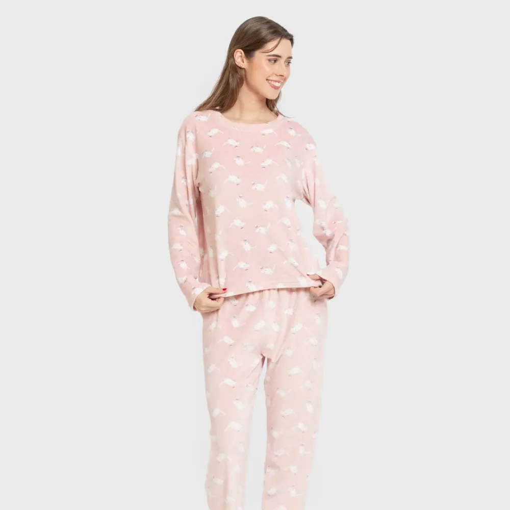 Pijama veludo super soft mulher Seasonal rosa velho pijama-inverno-mulher