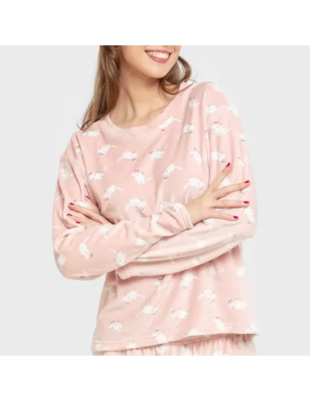 Pijama veludo super soft mulher Seasonal rosa velho pijama-inverno-mulher