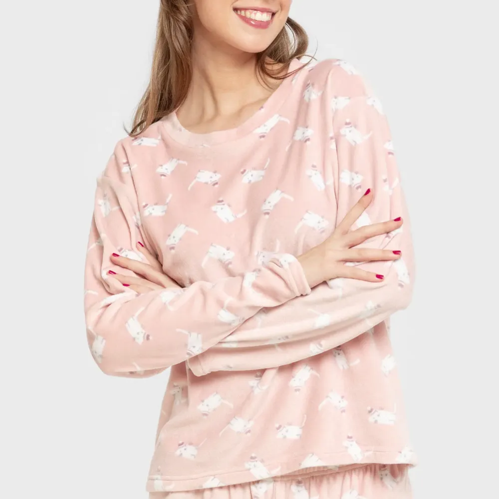 Pijama veludo super soft mulher Seasonal rosa velho pijama-inverno-mulher