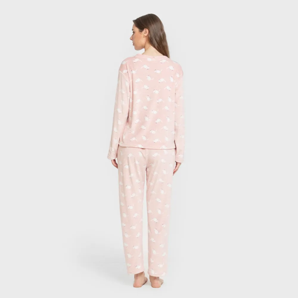 Pijama veludo super soft mulher Seasonal rosa velho pijama-inverno-mulher